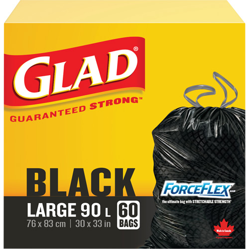 90L Garbage Bags, Regular, 30" W x 33" L, Black Duraquip Inc