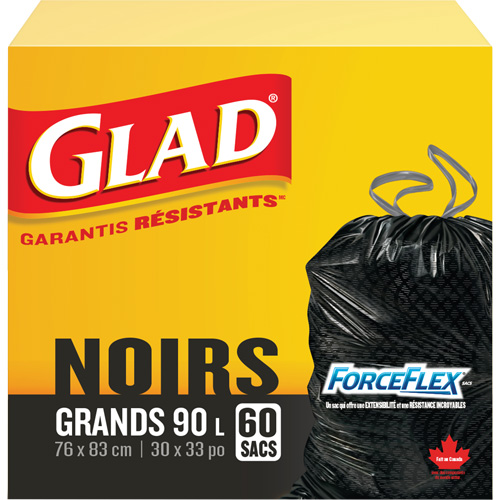 90L Garbage Bags, Regular, 30" W x 33" L, Black Duraquip Inc