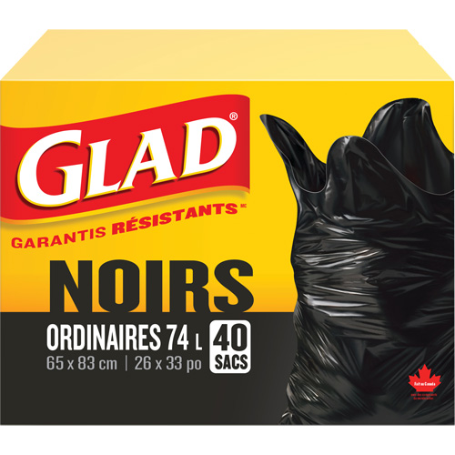 74L Garbage Bags, Regular, 26" W x 33" L, Black Duraquip Inc
