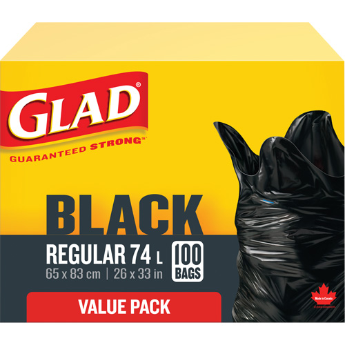 74L Garbage Bags, Regular, 26" W x 33" L, Black Duraquip Inc