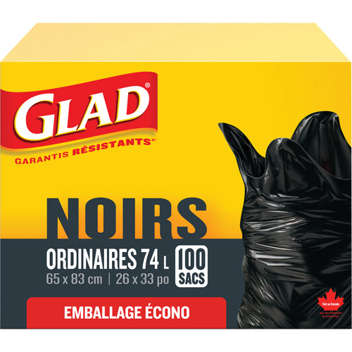 74L Garbage Bags, Regular, 26" W x 33" L, Black Duraquip Inc