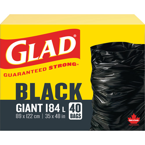 184L Garbage Bags, Regular, 35" W x 48" L, Black Duraquip Inc