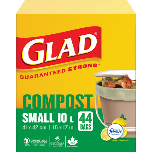 Small Compostable Bags, Regular, 17" L x 16" W, Brown, 10 L (3 Gal.) Capacity Duraquip Inc