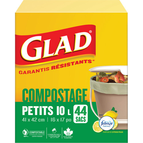 Small Compostable Bags, Regular, 17" L x 16" W, Brown, 10 L (3 Gal.) Capacity Duraquip Inc