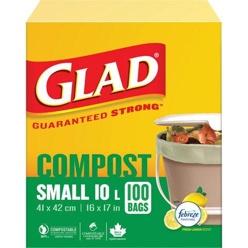Small Compostable Bags, Regular, 17" L x 16" W, Brown, 10 L (3 Gal.) Capacity Duraquip Inc