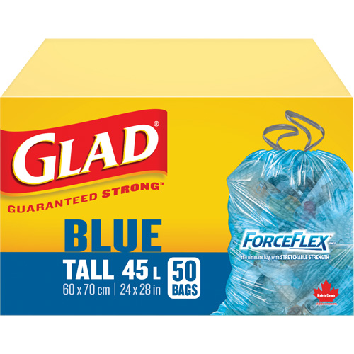 45L Recycling Bags, Regular, 24" W x 28" L, Blue Duraquip Inc