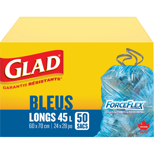 45L Recycling Bags, Regular, 24" W x 28" L, Blue Duraquip Inc