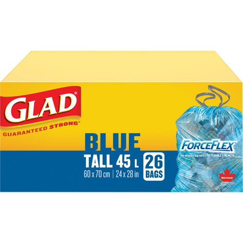 45L Recycling Bags, Regular, 24" W x 28" L, Blue Duraquip Inc