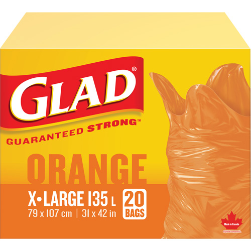 135L Garbage Bags, Regular, 31" W x 42" L, Orange Duraquip Inc