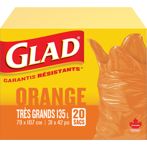 135L Garbage Bags, Regular, 31" W x 42" L, Orange Duraquip Inc
