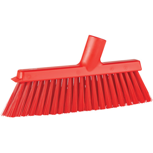 Dustpan Broom with Angled Thread, Medium Bristles, 10", Polyester, Red Duraquip Inc