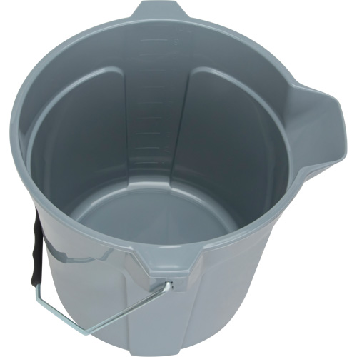 Round Bucket with Pouring Spout, 2.64 US Gal. (10.57 qt.) Capacity, Grey Duraquip Inc
