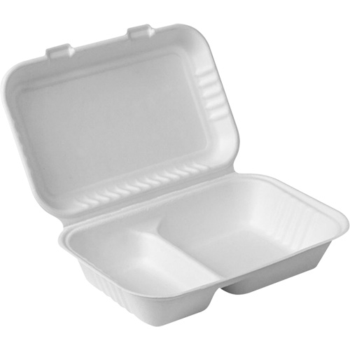 Compostable Hinged Food Containers with Compartments, Bagasse, Rectangular Duraquip Inc