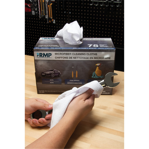 Washable Cleaning Cloths, Microfibre, White Duraquip Inc