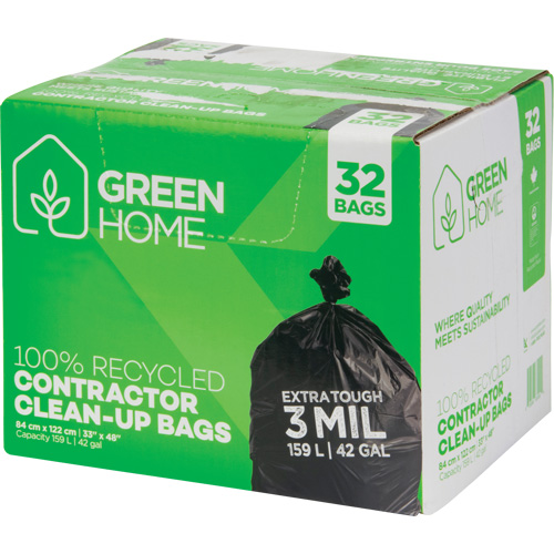 Green Home Garbage Bags, Strong, 33" W x 48" L, 3 mils, Black, 159 L (42 Gal.) Capacity Duraquip Inc