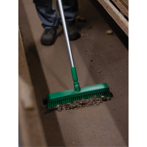 Push Broom Head, Fine/Stiff Bristles, 16-1/2", Polyester/Polypropylene, Green Duraquip Inc