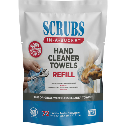 Hand Cleaner Towels Refill Pack, 72 Wipes, 10" x 12" Duraquip Inc
