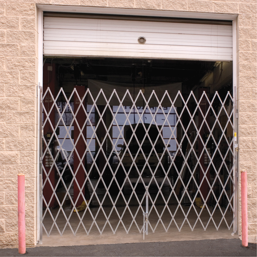 Galvanized Folding Security Gates, Fixed Single Folding, 10' L x 6' 6" H Expanded Duraquip Inc