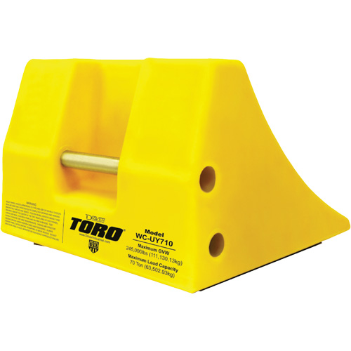 70 Ton Large Equipment Wheel Chock with Handle, Urethane, Yellow Duraquip Inc