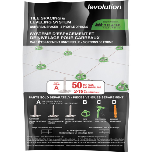 Cales d'espacement universelles Miracle Sealants Levolution Duraquip Inc