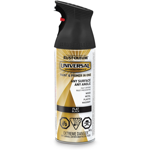 Universal&reg; Enamel Paint & Primer In One, Black, Very Flat, Aerosol Can Duraquip Inc