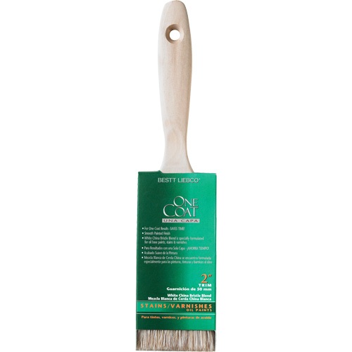 Pinceau pour murs et moulures One Coat, Soie blanche, Manche Bois, Largeur de 2" Duraquip Inc
