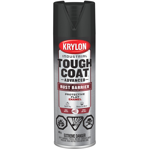 Tough Coat&reg; Advanced Paint with Rust Barrier Technology, Black, Flat, 425 g, Aerosol Can Duraquip Inc