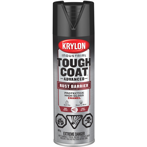 Peinture Tough Coat avec technologie Rust Barrier, Noir, Tr&egrave;s brillant, 425 g, Canette a&eacute;rosol Duraquip Inc