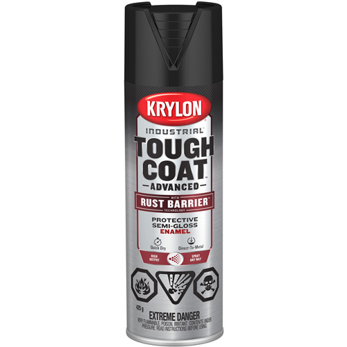 Peinture Tough Coat avec technologie Rust Barrier, Noir, Semi-brillant, 425 g, Canette a&eacute;rosol Duraquip Inc