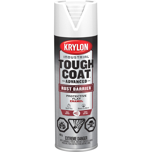 Tough Coat&reg; Advanced Paint with Rust Barrier Technology, White, Flat, 425 g, Aerosol Can Duraquip Inc