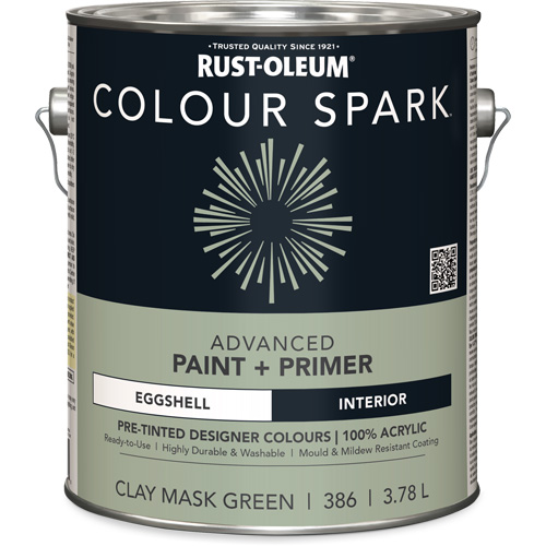 Colour Spark Interior Pre-Tinted Paint + Primer Wall Paint, Clay Mask Green, Eggshell, 3.78 L, Gallon Duraquip Inc