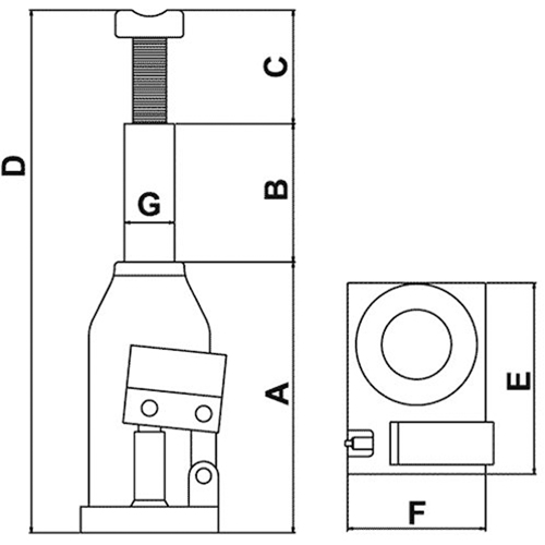 Cric-bouteille, 12 tonnes, 10-4/5" Hauteur &eacute;lev&eacute;e Duraquip Inc
