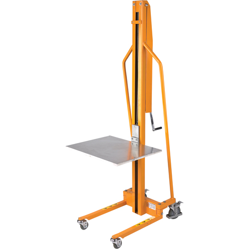Platform Lift Stacker, Hand Winch Operated, 220 lbs. Capacity, 58-1/2" Max Lift Duraquip Inc