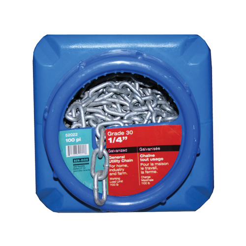 Chaînes galvanis&eacute;es par immersion &agrave; chaud, Acier au carbone, 1/4" x 100' (30,4 m) l, Calibre 30, Charge d'utilisation 1100 lb (0,55 tonne) Duraquip Inc