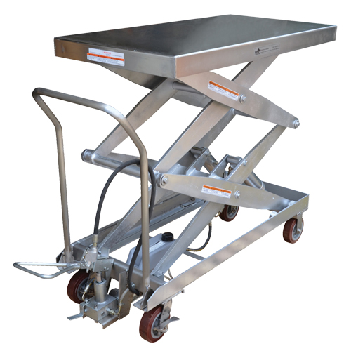 Pneumatic Hydraulic Scissor Lift Table, Stainless Steel, 47-1/4" L x 24" W, 1500 lbs. Cap. Duraquip Inc