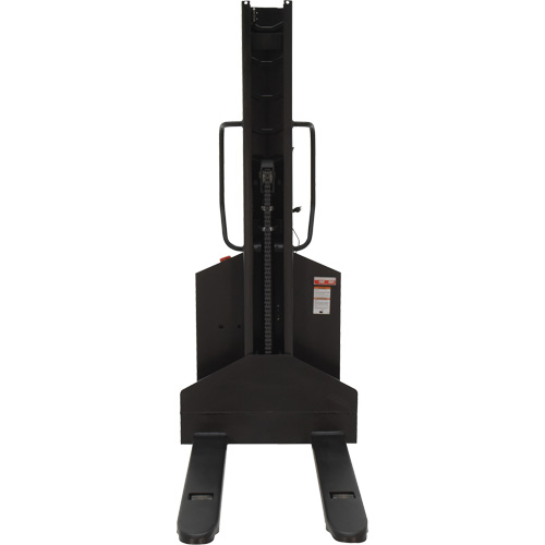 Narrow Mast Powered Lift Stacker, Electric Operated, 1000 lbs. Capacity, 63" Max Lift Duraquip Inc
