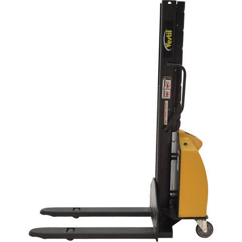 Narrow Mast Powered Lift Stacker, Electric Operated, 1000 lbs. Capacity, 63" Max Lift Duraquip Inc