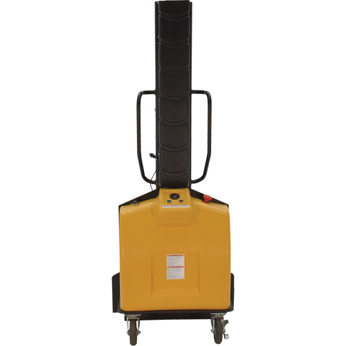 Narrow Mast Powered Lift Stacker, Electric Operated, 1000 lbs. Capacity, 63" Max Lift Duraquip Inc