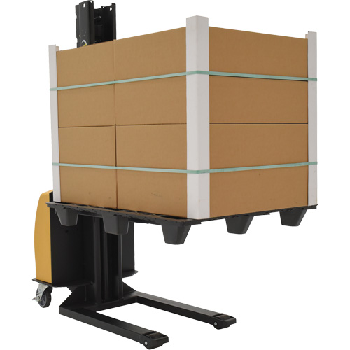 Narrow Mast Powered Lift Stacker, Electric Operated, 1000 lbs. Capacity, 63" Max Lift Duraquip Inc