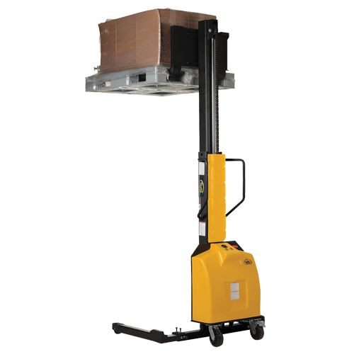 Narrow Mast Powered Lift Stacker, Electric Operated, 1500 lbs. Capacity, 98" Max Lift Duraquip Inc