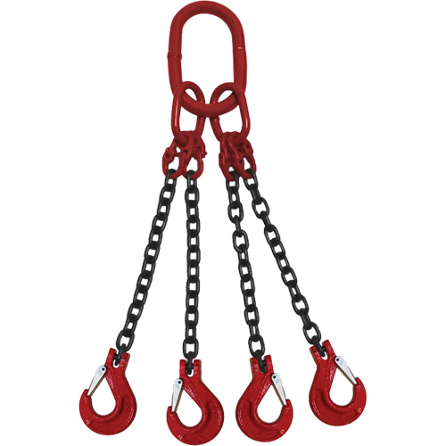 Chain Sling, Grade 80 Chain, Quadruple Legs, Oblong & Slip Hooks, 3/4" x 5' Duraquip Inc