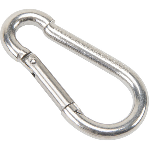 Mousqueton en acier inoxydable, 220 lb (0,11 tonne) Charge d'utilisation max., 3/16" Taille, 5/16" Oeil Duraquip Inc