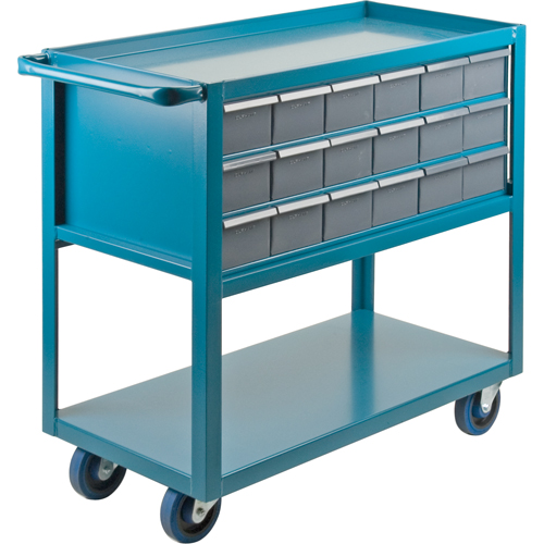 Drawer Shelf Cart, 1200 lbs. Capacity, Steel, 18" x W, 35" x H, 36" D, Rubber Wheels, All-Welded, 18 Drawers Duraquip Inc