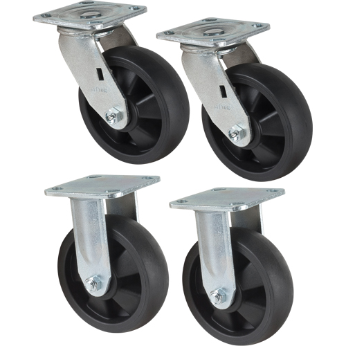 Jeu de roulettes, Fixe/Pivotant, 6" (152,4 mm), Nylon, 2400 lb (1089 kg) Duraquip Inc