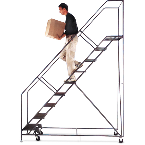 Slope Rolling Ladder, 12 Steps, 50°, 50° Incline, 120" High Duraquip Inc