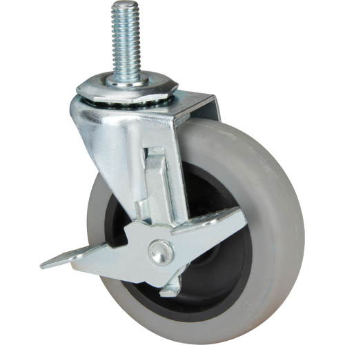 Stem Caster, Swivel with Brake, 3" (76 mm) Dia., 80 lbs. (36 kg.) Capacity Duraquip Inc