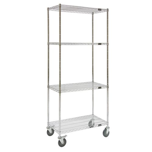 Wire Shelf Cart, Chrome Plated, 36" x 80" x 24", 800 lbs. Capacity Duraquip Inc