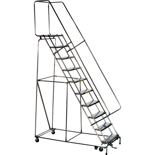 Lockstep Rolling Ladders, 9 Steps, 24" Step Width, 90" Platform Height, Stainless Steel Duraquip Inc