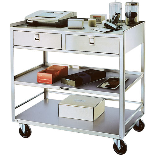 Stainless Steel Equipment Stands, 300 lbs. Capacity, Stainless Steel, 20"/20-1/8" x W, 35" x H, 37"/36-3/8" D, Knocked Down, 2 Drawers Duraquip Inc