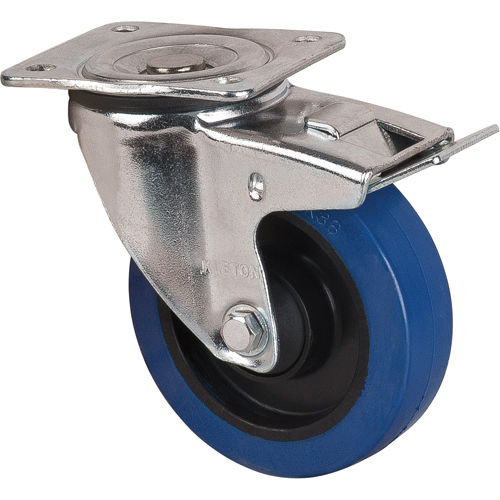 Roulette bleue, Pivotant avec frein, 5" (127 mm), Caoutchouc, 400 lb (181 kg) Duraquip Inc